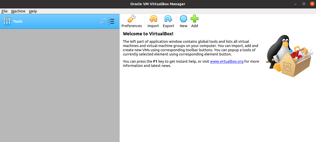 Нова інсталяція VirtualBox